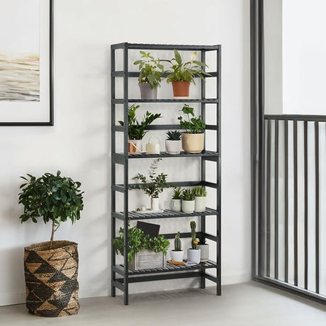 5-Tier Bamboo Shelf, Bamboo Open Storage Bookcase with Adjustable Layer