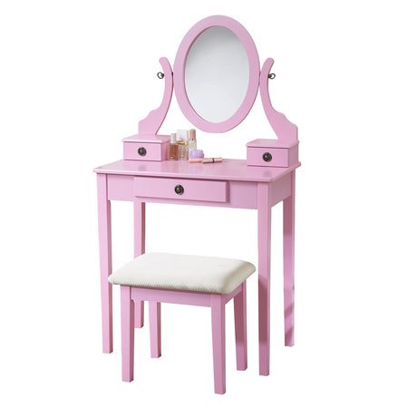 Moniys Moniya Pink Wood Makeup Vanity Table and Stool Set