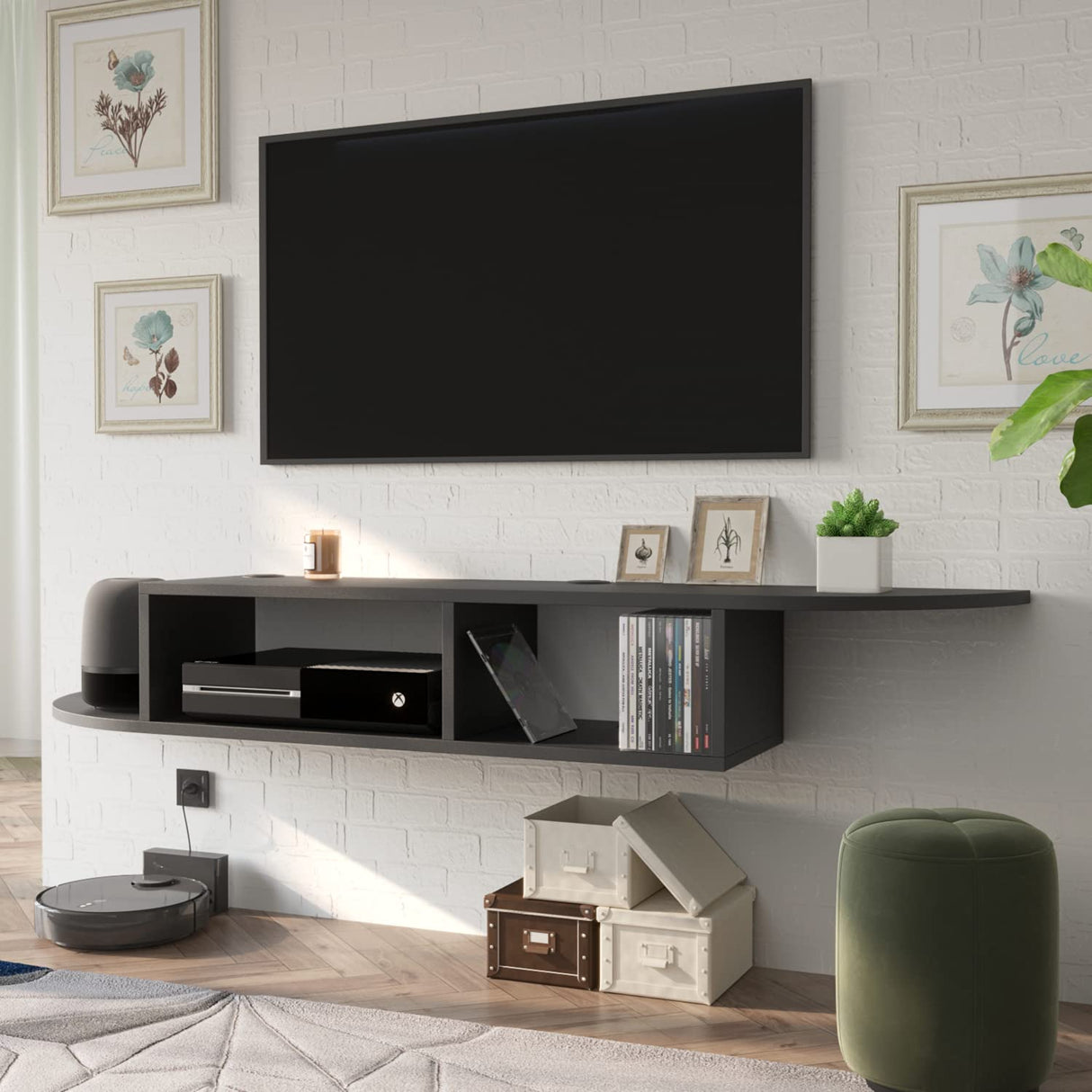 Floating Shelves for Wall Under TV, 55” Floating Game&Media Console Cabinet