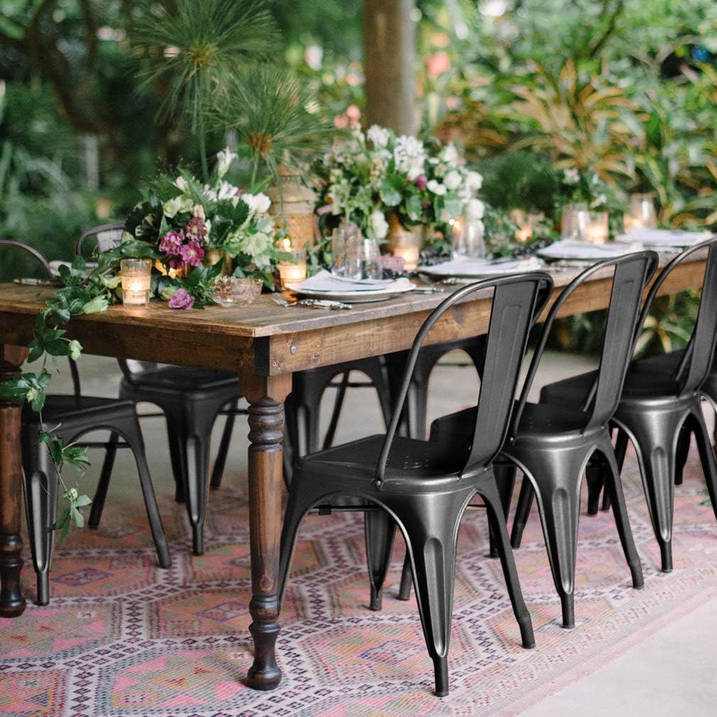 FDW Metal Dining Chairs Metal Chairs Patio Chair Seat Height Dining Room Kitchen Chair Tolix Restaurant Chairs Bar Stackable Chair Trattoria Metal Indoor Outdoor Chairs (Black)