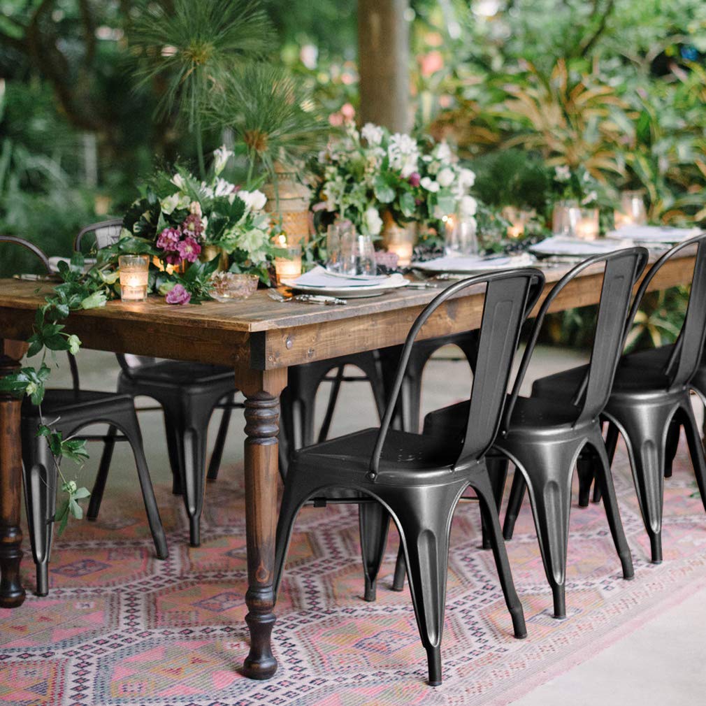 FDW Metal Dining Chairs Metal Chairs Patio Chair Seat Height Dining Room Kitchen Chair Tolix Restaurant Chairs Bar Stackable Chair Trattoria Metal Indoor Outdoor Chairs (Black)