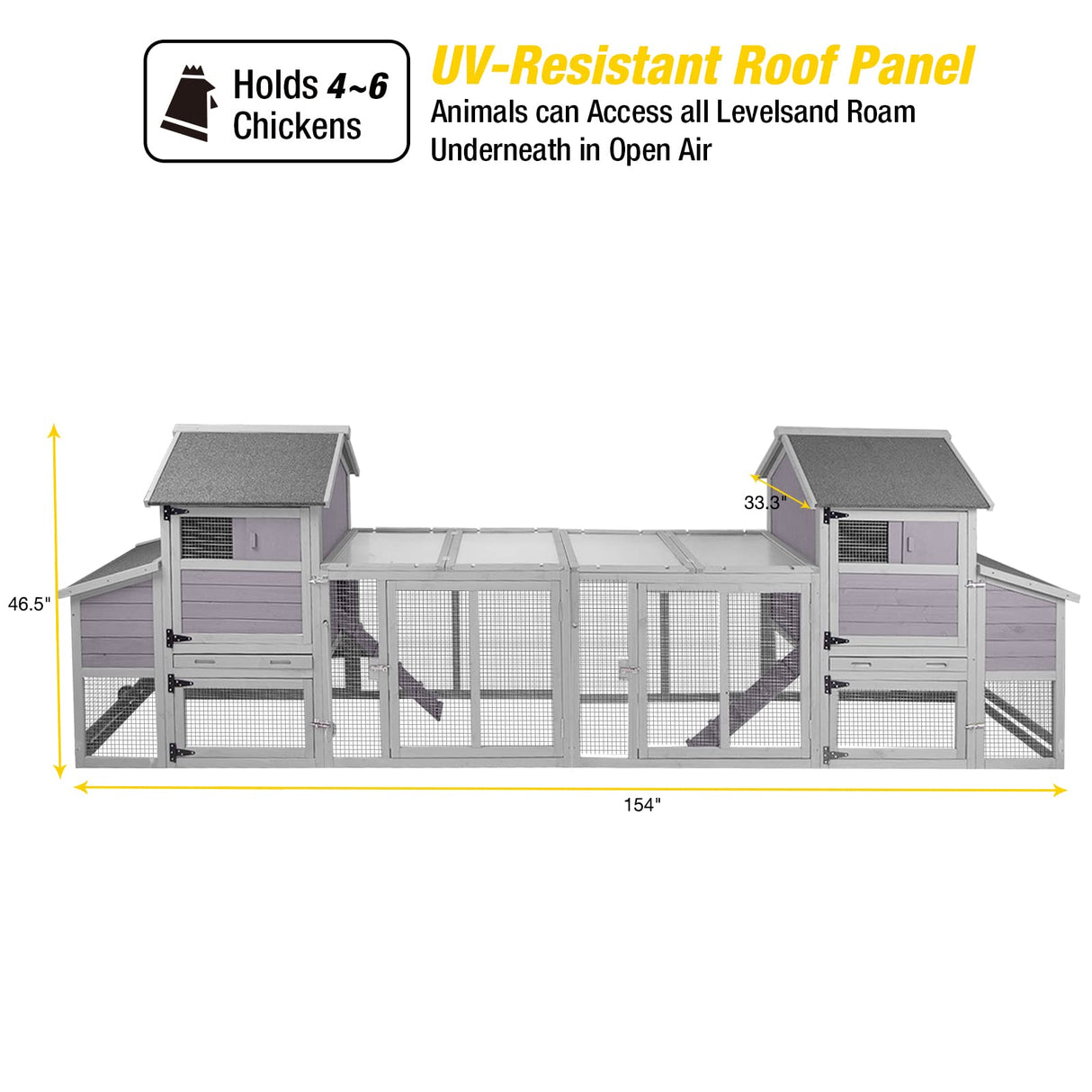 Chicken Coop with Two Houses and Run Double for 4-8 Chickens Wooden