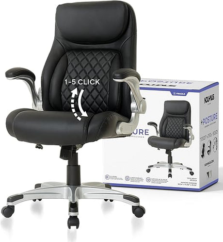 +Posture Ergonomic PU Leather Office Chair. Click5 Lumbar Support with FlipAdjust