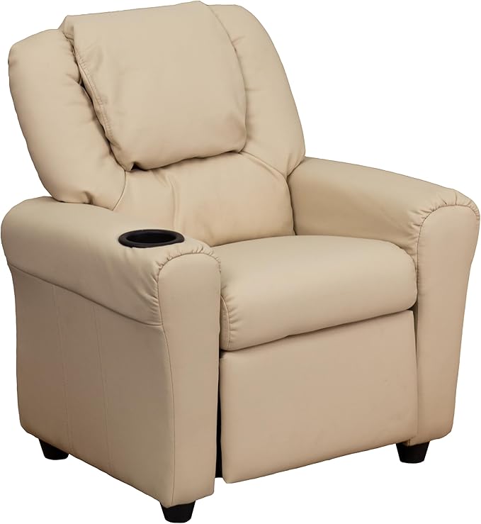 Vana LeatherSoft Kids Recliner with Cup Holder, Headrest, and Safety Recline