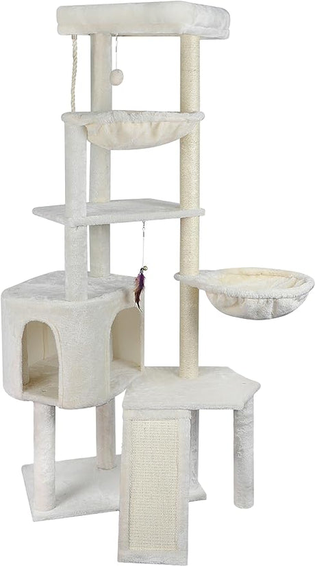 Three Layer Cat Tree with Cat Condo and Two Hammocks,Grey