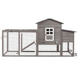 Wooden 79" Chicken Coop with Wheels Asphalt Roof Nest Boxes Pull-Out Trays