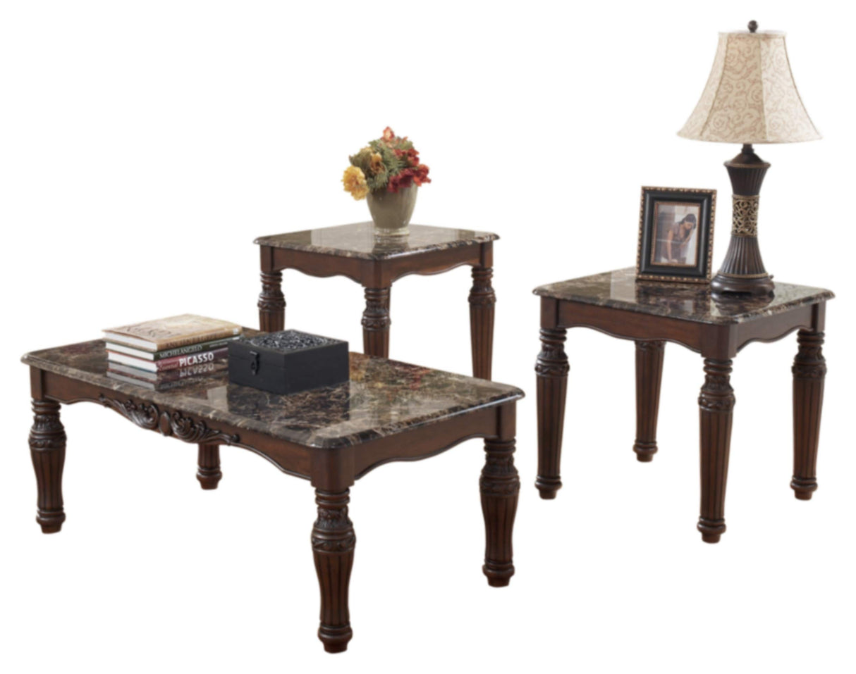 North Shore Traditional Faux Marble 3-Piece Table Set, Includes Coffee Table