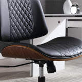 Office Chair No Arms with Wheels, Adjustable Height Small Desk Chair, PU Leather Mid