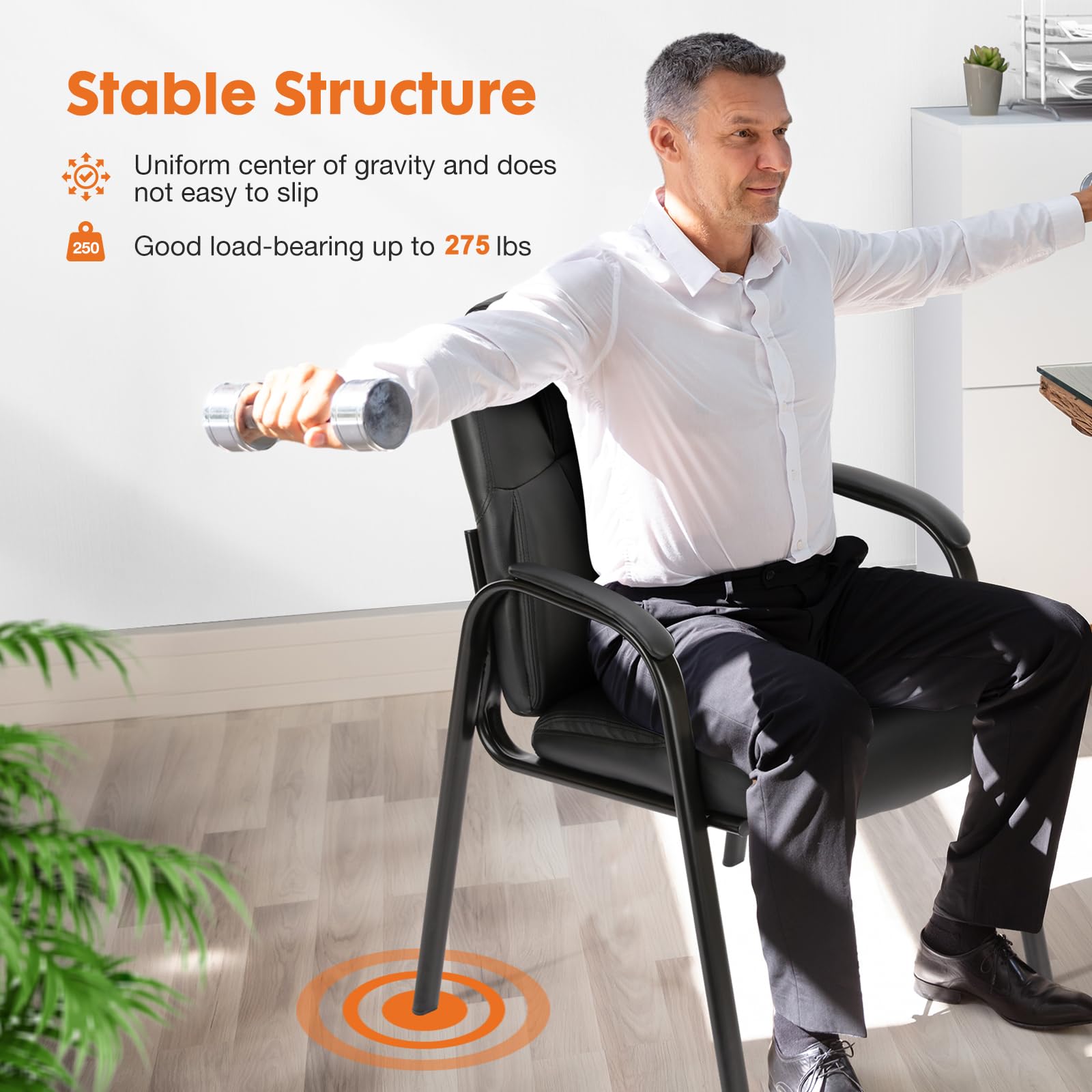 Leather Guest Chair Set of 2 with Padded Arms, Comfy Waiting Room Chairs