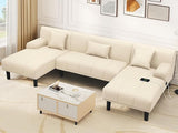 Sectional Couches for Living Room, U Shaped Sofa Faux Leather Modular Couch with USB