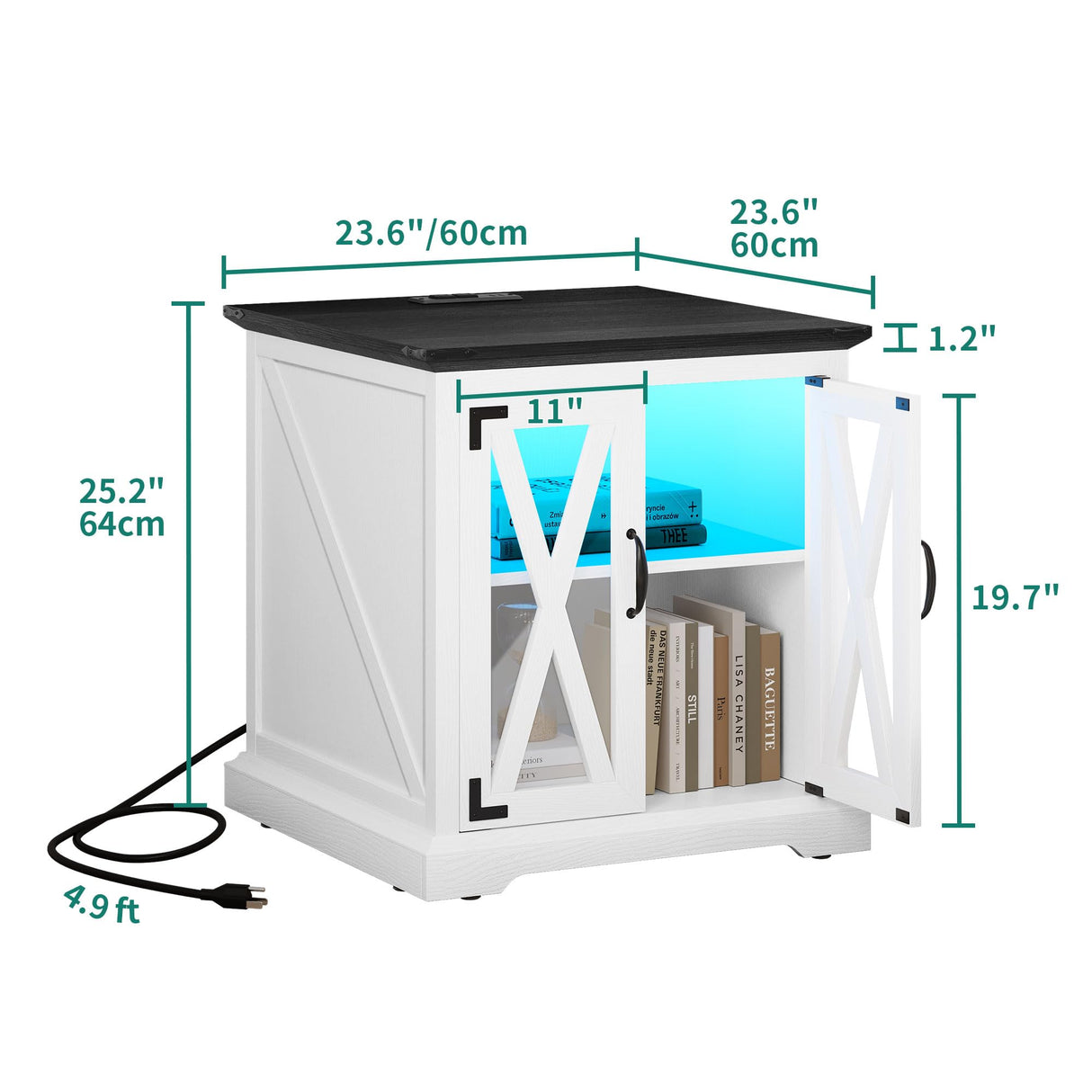 End Table, Farmhouse Sofa Side Coffee Table with Charging Station