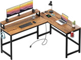 L Shaped Desk with Power Outlets, 62 Inches Reversible Small Corner Computer Desk