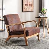 Classic Mid Century Modern Accent Chairs for Living Room or Bedroom, Espresso Finish Open-Framed Armchair with Plush Cushioning Microfiber Upholstery, Brown