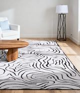 Modern Washable Area Rug 6x9 - Black & White Geometric Pattern
