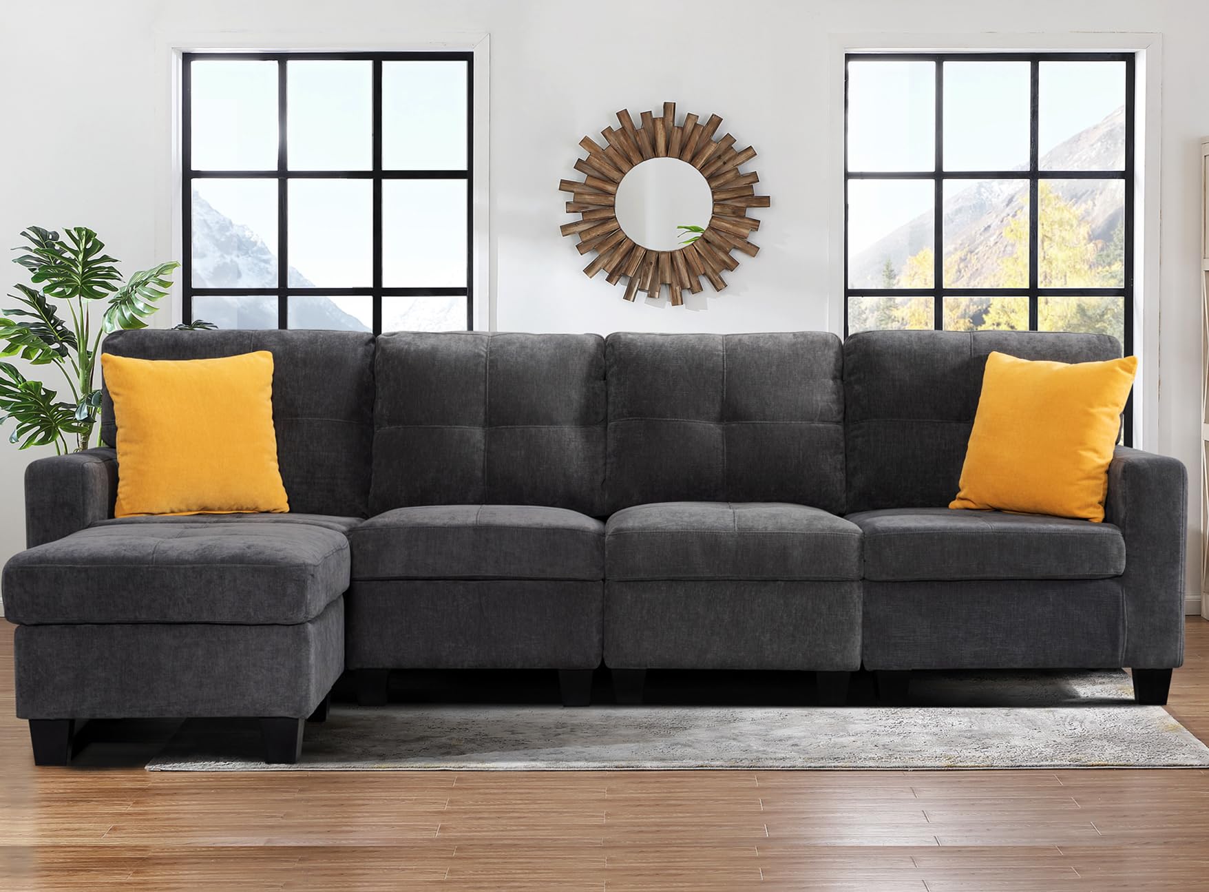 Modular Sofa Couch 4 Seat Sectional with Storage Ottoman