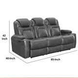 Leatherette Diamond Tufted Power Recliner Sofa with Drop Down Storage