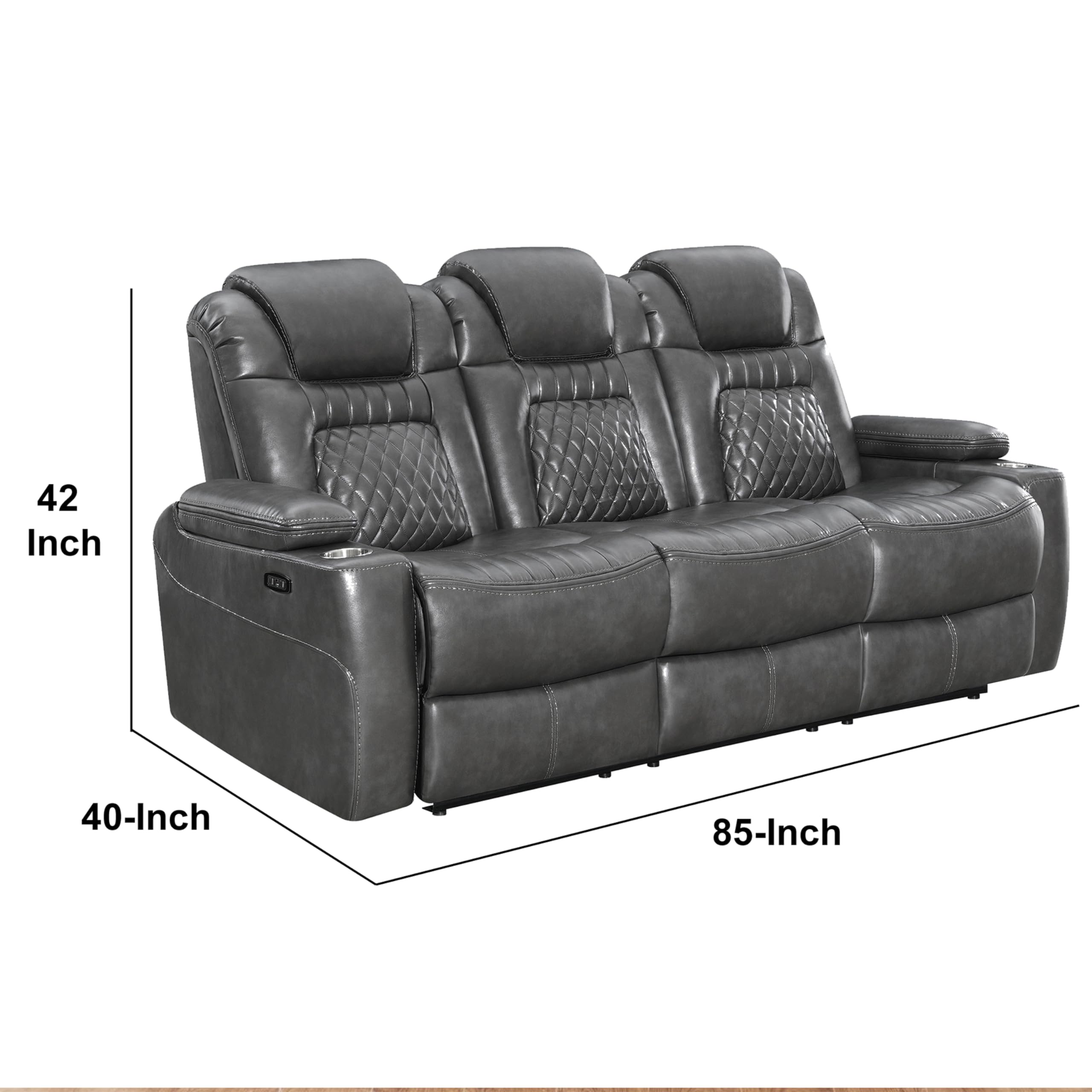 Leatherette Diamond Tufted Power Recliner Sofa with Drop Down Storage