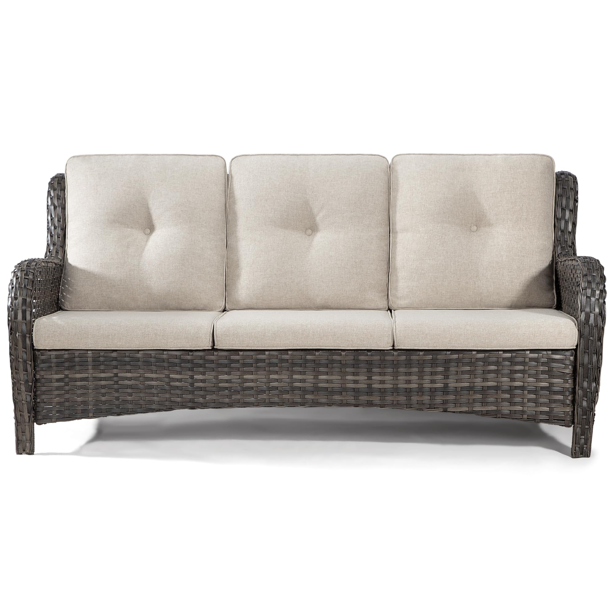 Outdoor Patio Couch Wicker Sofa - 3 Seater Rattan Sofa for Outside Patio Garden
