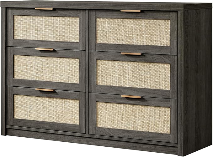 Hampstead Dresser for Bedroom, Rattan 6 Drawer Dresser, Boho Chest of Drawers