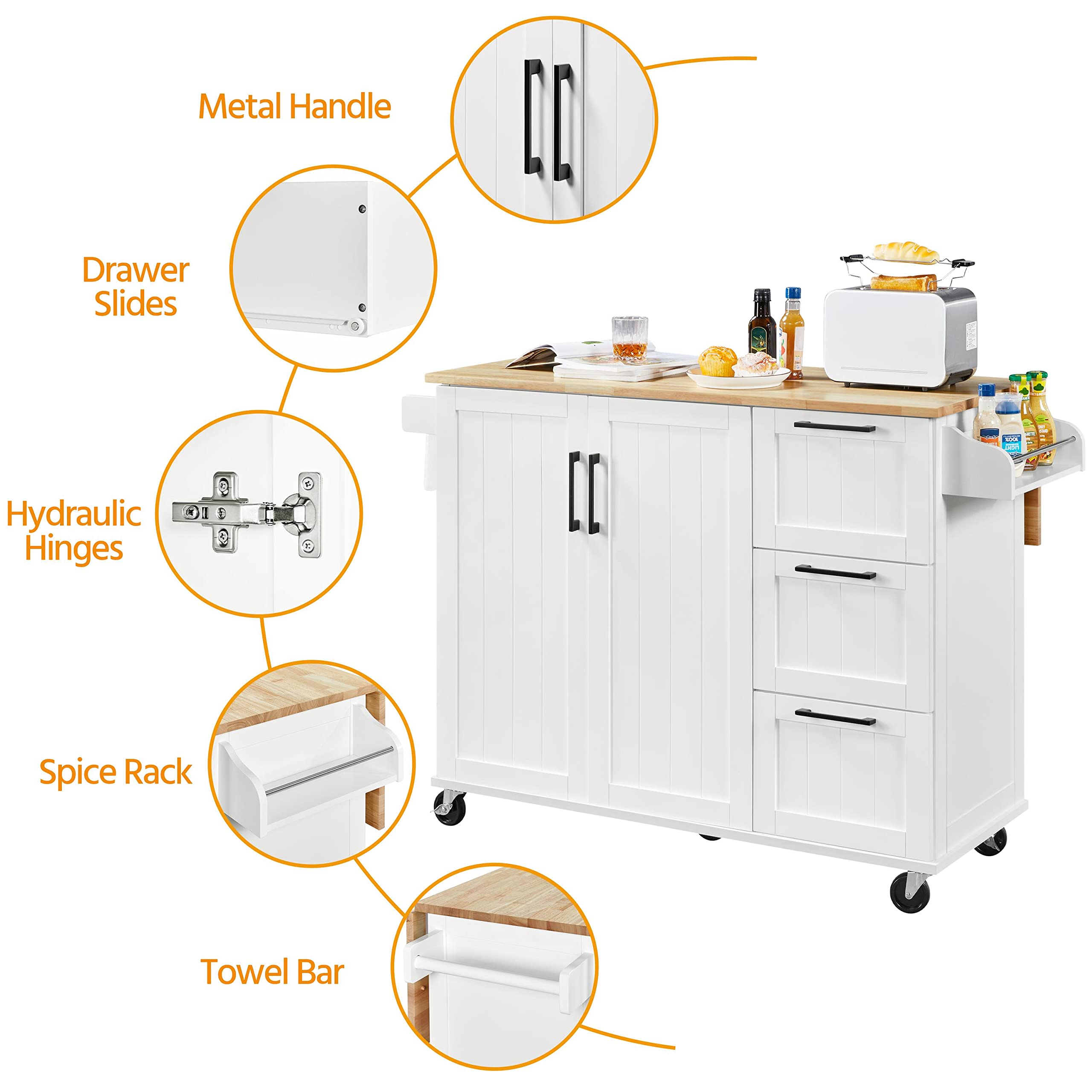 Kitchen Island with Drop-Leaf Breakfast Bar, 53" Width Kitchen Cart