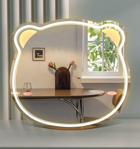 Bear Mirror with Lights for Wall Decor - Lightweight, Rust-Resistant, Shatterproof