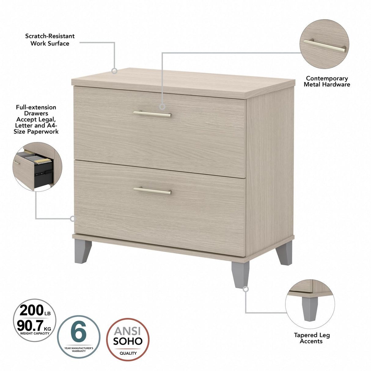 3-Drawer Wood File Cabinet with Locks, Mobile Lateral Filing Cabinet for Letter,\