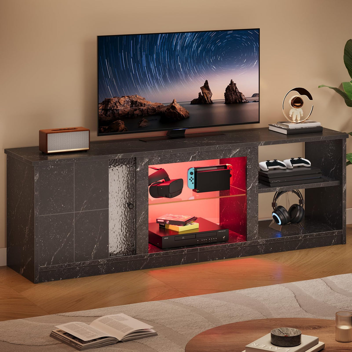 63-Inch LED TV Stand for 70/55/65 Inch TV, Black Gaming Entertainment Center