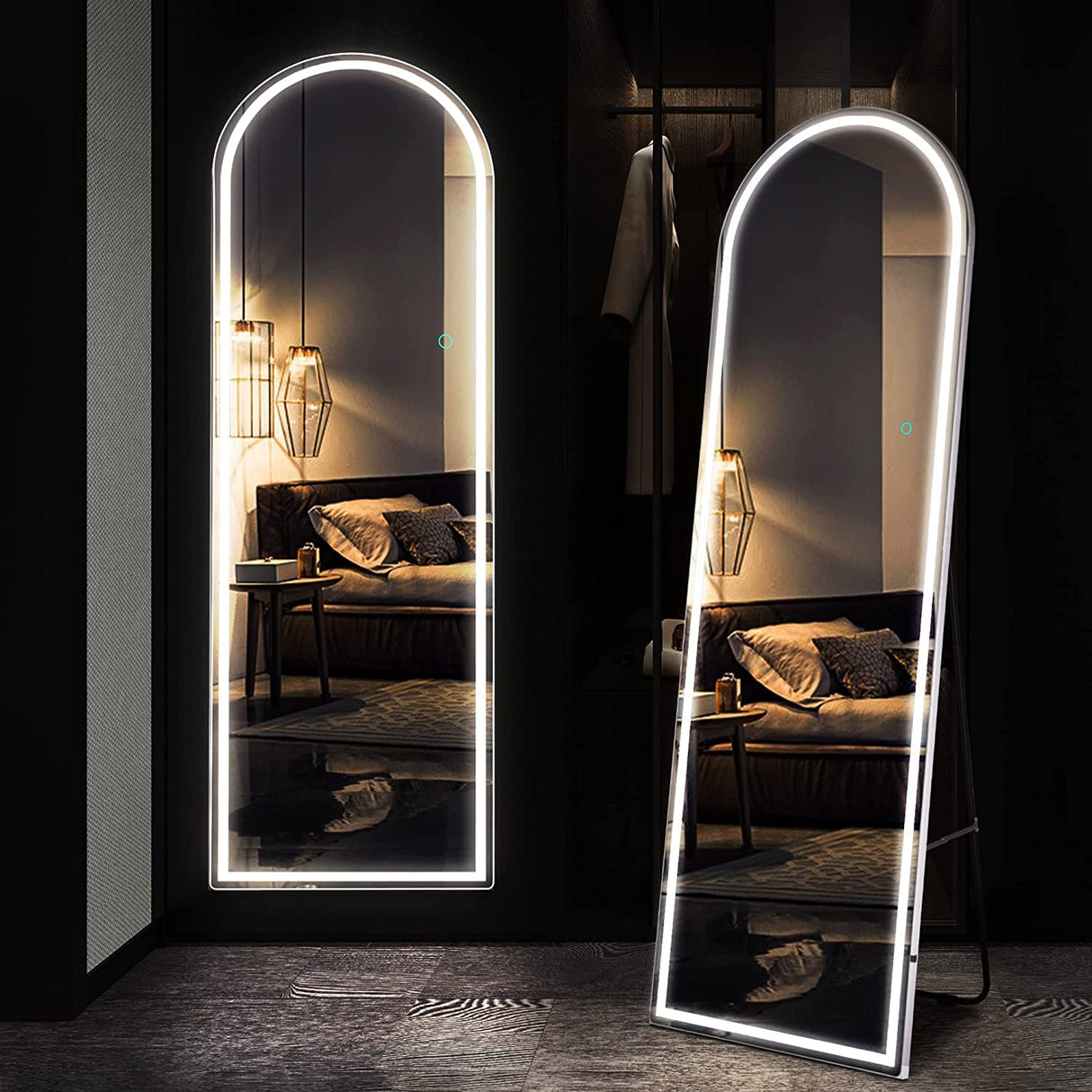 63'' x 20' Full Length Mirror with LED Lights, Arched Floor Standing Mirror, White