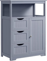 Bathroom Floor Cabinet Wooden Storage Organizer with 1 Door and 3 Drawers, Free-Standing Cupboard