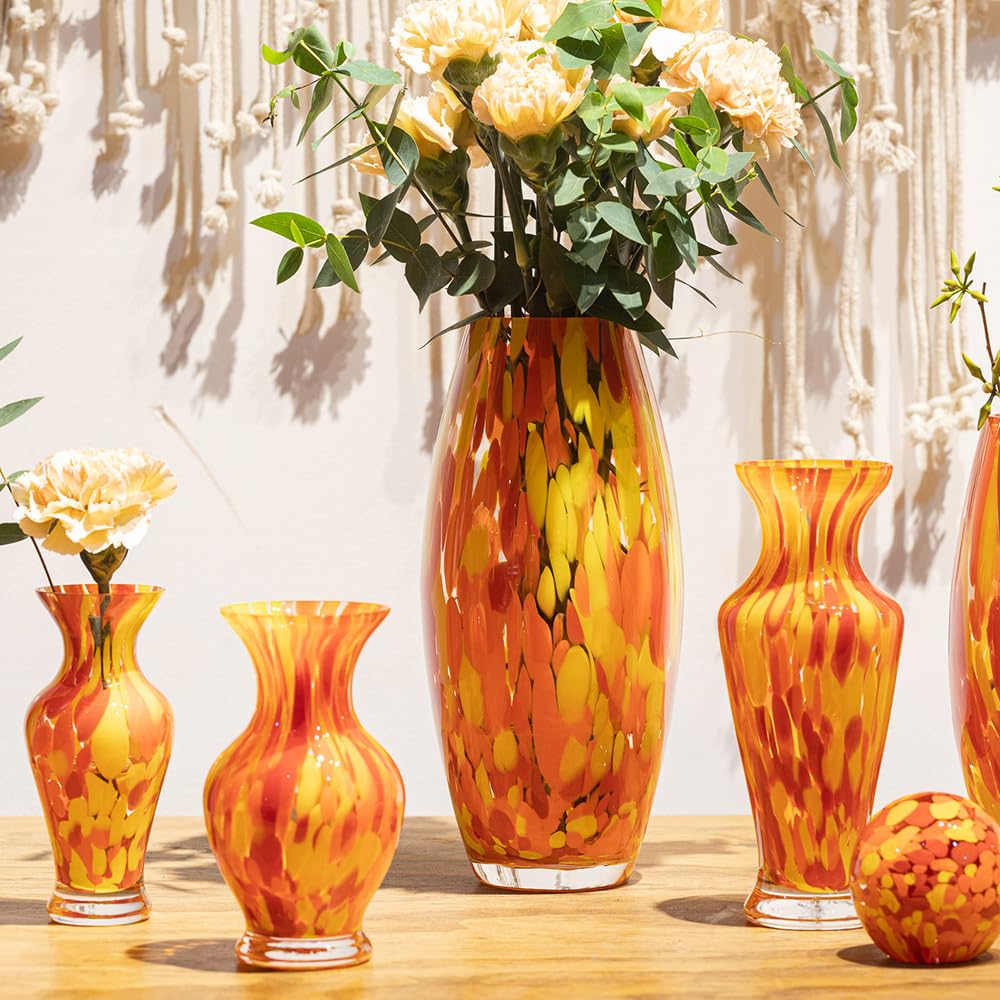 Glass Vase Orange/Yellow Confetti Hand Blown Murano-Style Art Glass