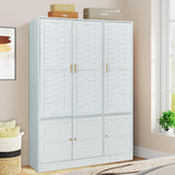 Wardrobe Closet with 3 Woven Doors, White Armoire Wardrobe Cabinet