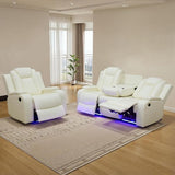 Power Recliner Sofa Sets for Living Room, Leather Recliner Sofa Set with LED Light