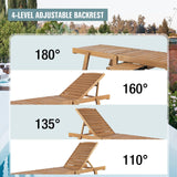 Wooden Chaise Lounge Set of 2, 2 PCS Patio Chaise Lounge Chairs with Cup Holder & Tray