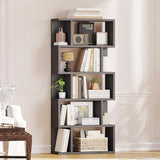 5-Tier Geometric Bookshelf, 5-Tier S-Shaped Tall Display Shelf, Freestanding Storage Shelf with Anti-Tipping Device, for Home, Office, Living Room, Bedroom, White