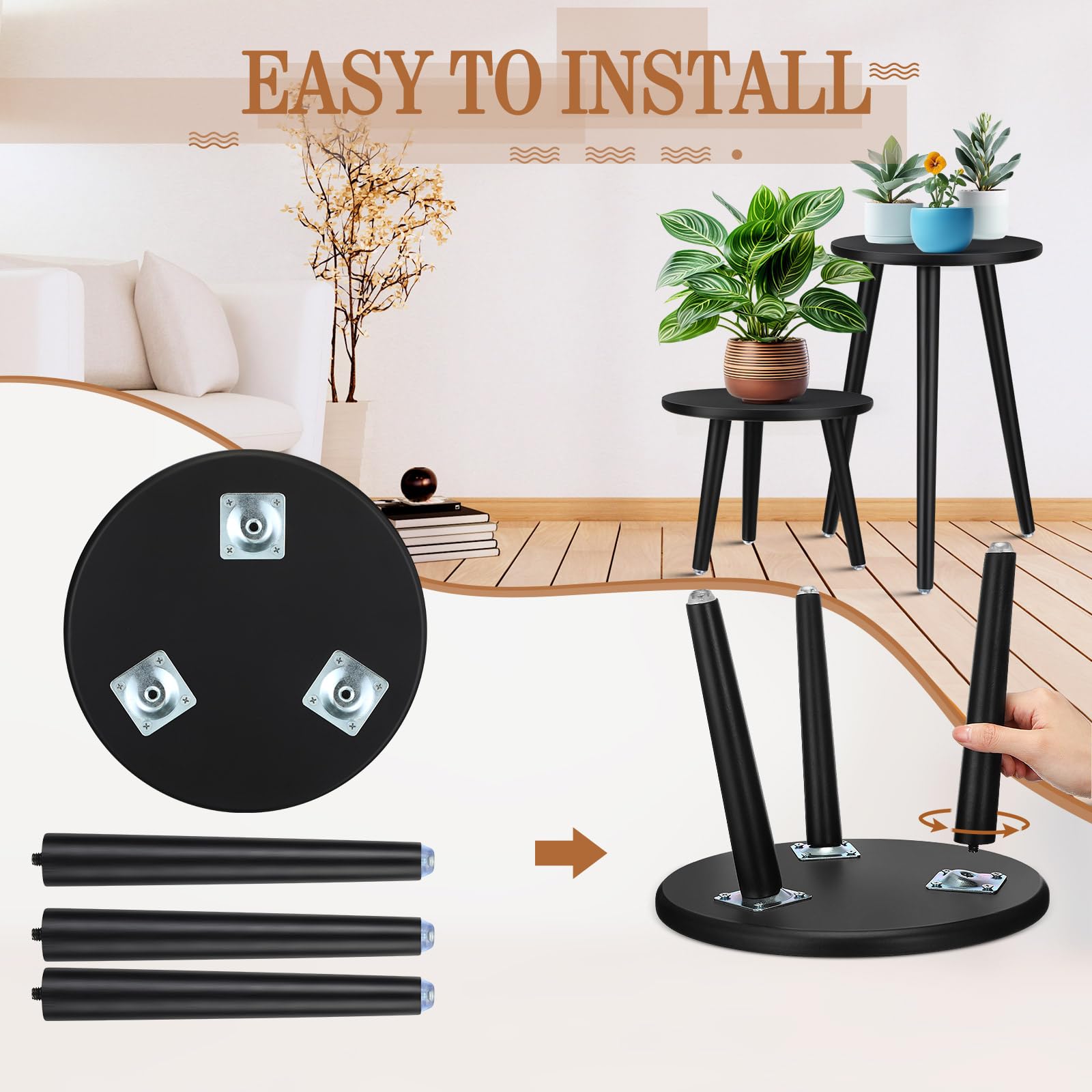 BriWoody Wooden Plant Stand – 2 Piece Indoor Decorative Table Set