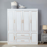 74.2" 4 Door Armoire Wardrobe Closet Cabinet, Wood 2 Drawers Tall Cabinet Closet