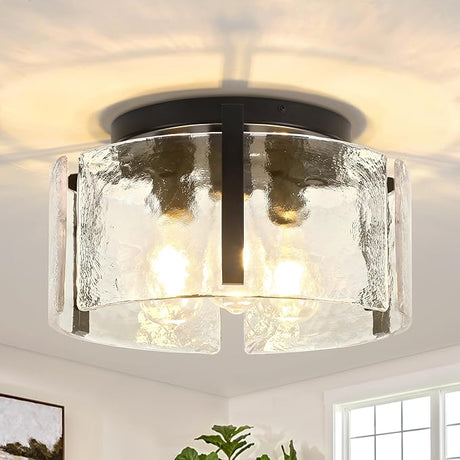 3-Light Modern Semi Flush Mount Ceiling Light Fixture, Gold Glass Lights