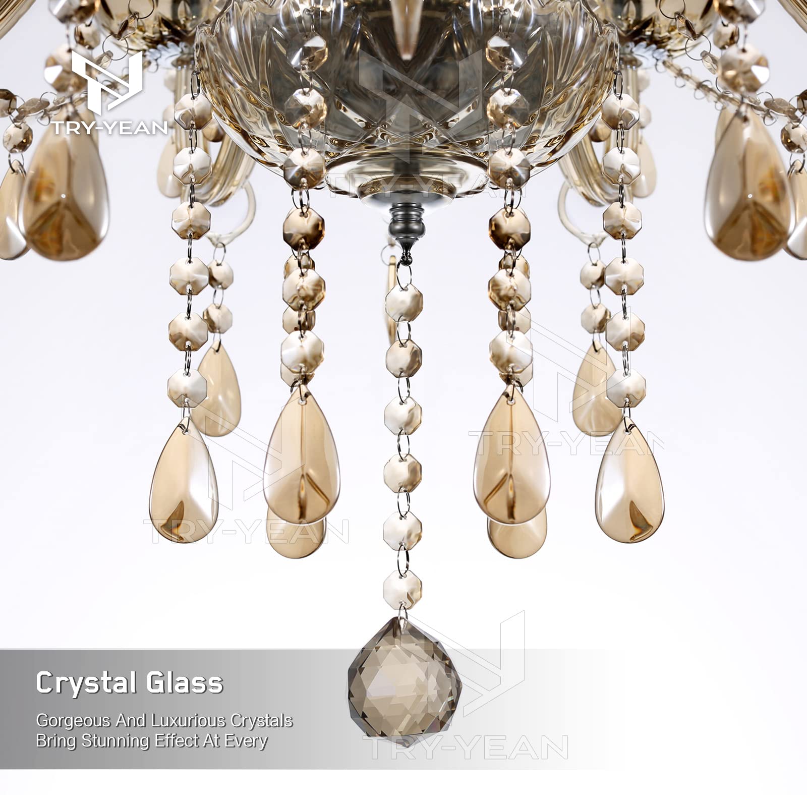 Adjustable 6 Lights Chandelier Cognac K5 Crystal Chandelier Hanging Ceiling
