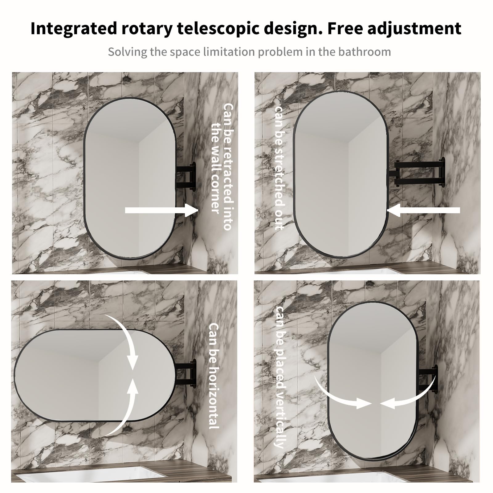 32" x 20" Black Oval Wall Mirror with Extendable Swivel Arm