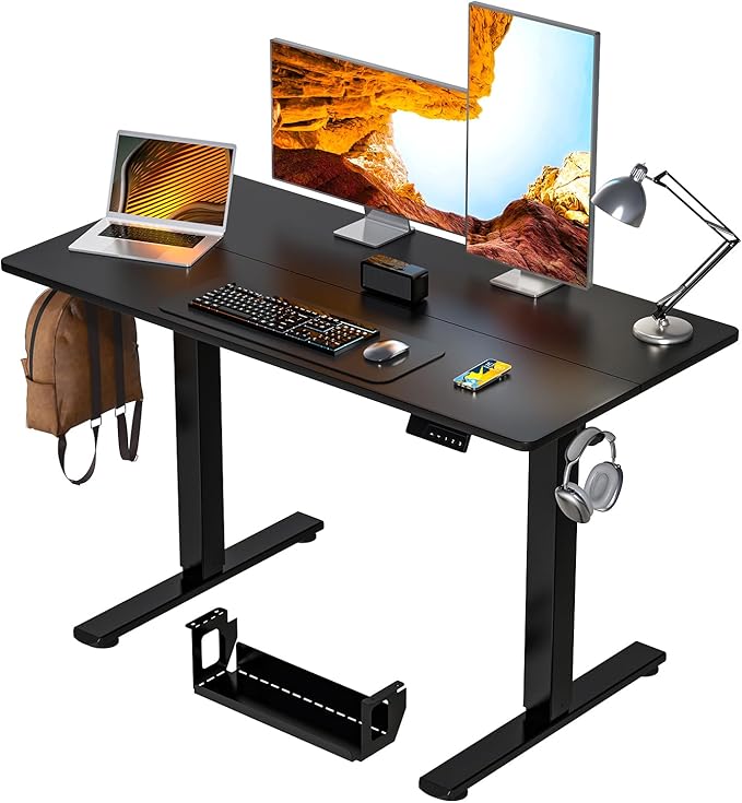 Desk Height Adjustable Electric Stand Up Desks [48 x 24 Inch] - Ergonomic Sit Stand Desk Rising Desks for Home Office, Computer Desk, Stand Desk Workstation with Cable Management
