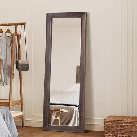 Rustic Farmhouse Full Length Mirror, 64"x21" Wood Frame Floor Mirror, Free Standing Mirror Leaning Wall Mirror Full Length, Full Body Mirror for Bedroom Living Room Cloakroom, Weathered White