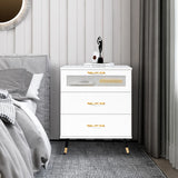 White Nightstand Set of 2 Wood 3 Drawer Bedside Table with Glass Door