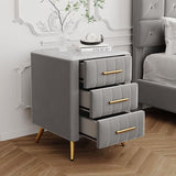 3 Drawers Nightstand with Metal Legs&Handles,Upholstered Nightstand with Faux Marble