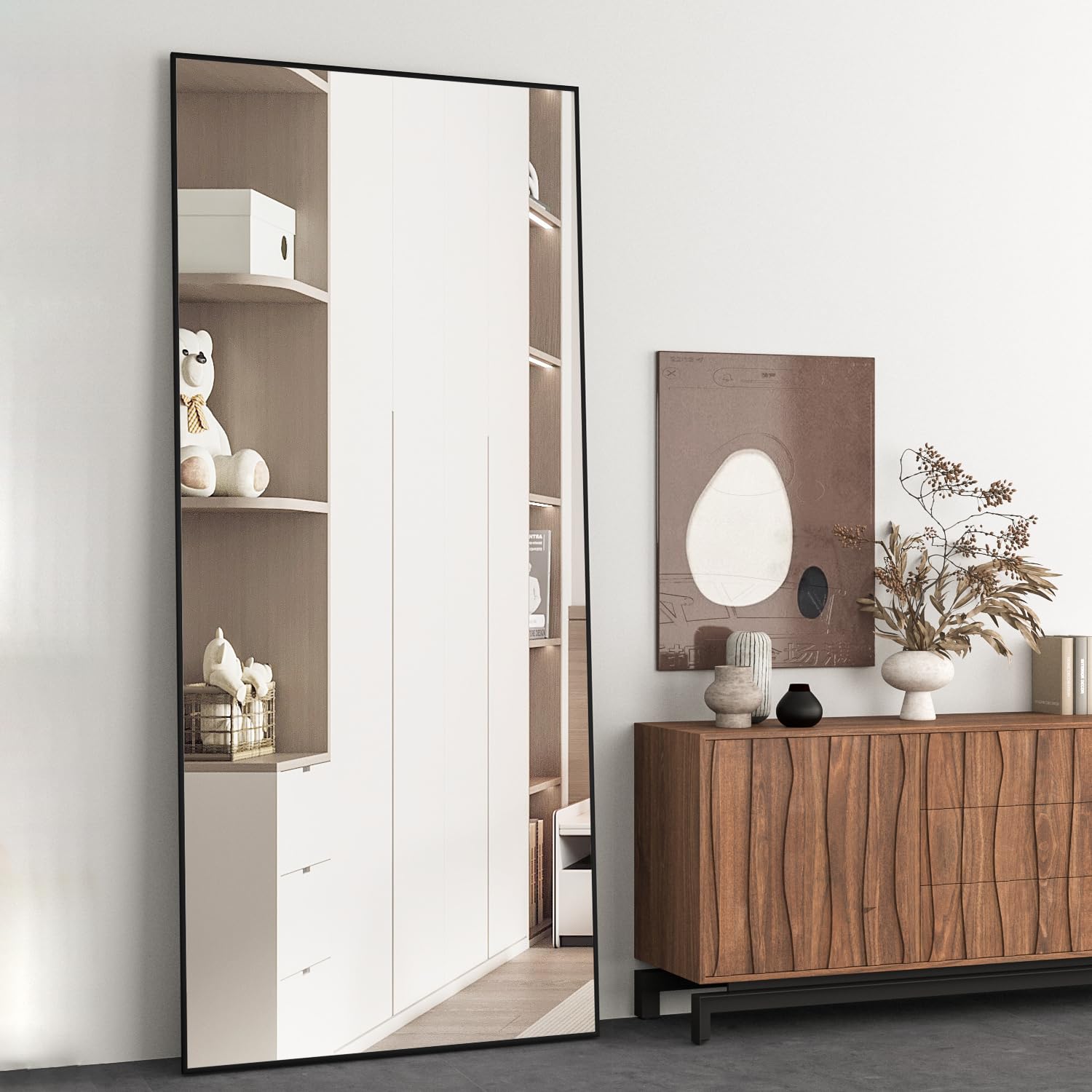 Full Length Floor Mirror 65"x24" - Large Black Rectangle Standing Mirror