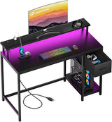 Gaming Desk with LED Lights and Power Outlets 39 inch Computer Desk with Fabric