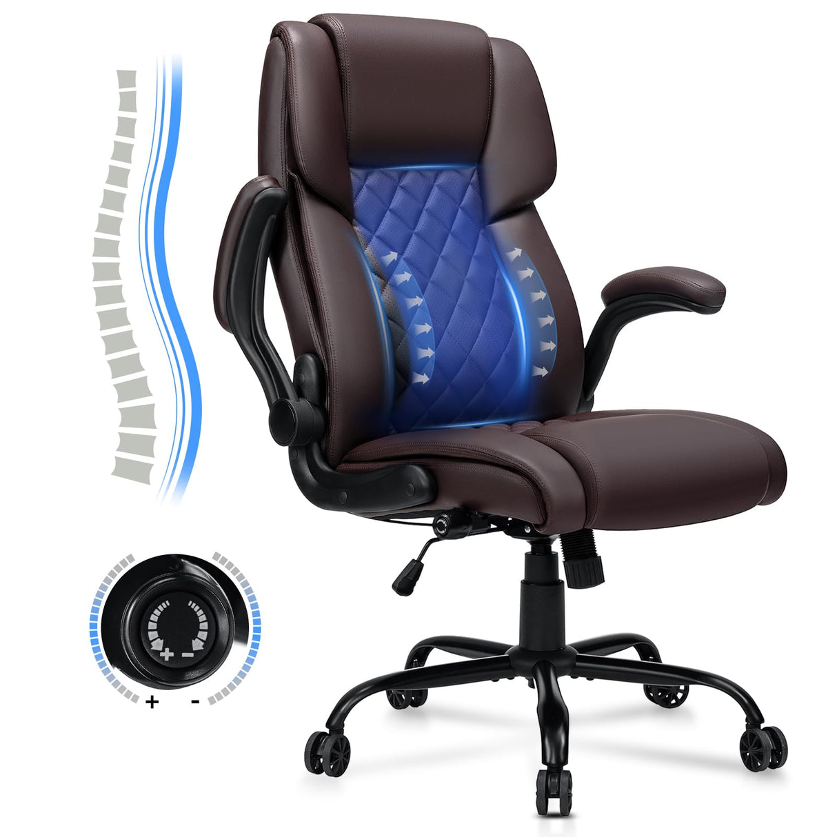 Executive Office Chair Big and Tall 450lbs Heavy Duty Ergonomic Office Chair with Adjustable Lumbar Support High Back Home Computer Leather Chair with Adjustable Tilt Tention for Heavy People,Brown