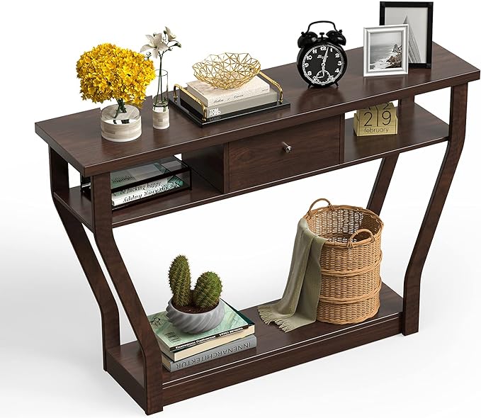 47" Wooden Entryway Table with Drawer and Shelf,