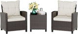 3 Piece Patio Furniture Set Small Outdoor Wicker Rattan Front Porch Bistro Set Cushioned