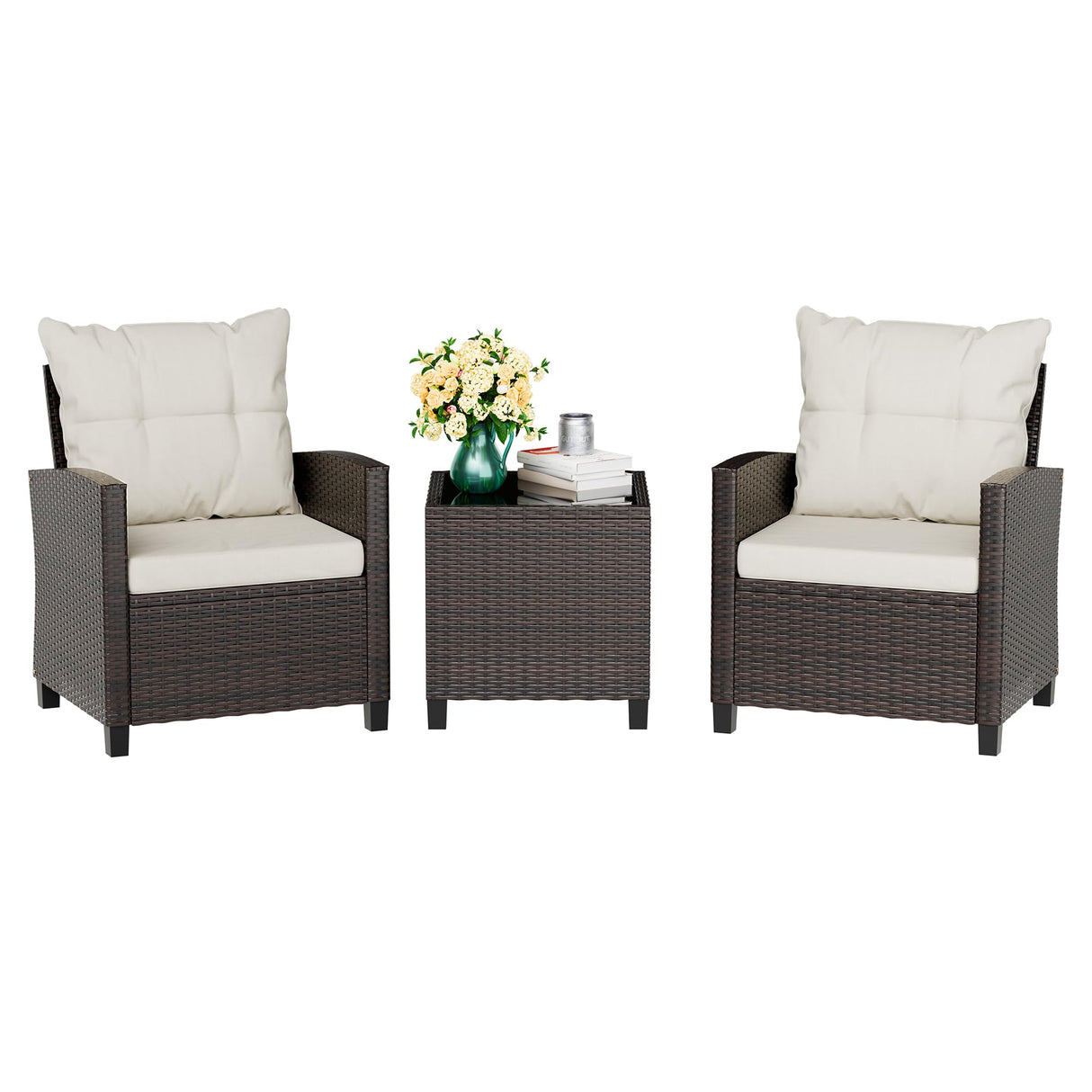 3 Piece Patio Furniture Set Small Outdoor Wicker Rattan Front Porch Bistro Set Cushioned