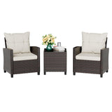 3 Piece Patio Furniture Set Small Outdoor Wicker Rattan Front Porch Bistro Set Cushioned